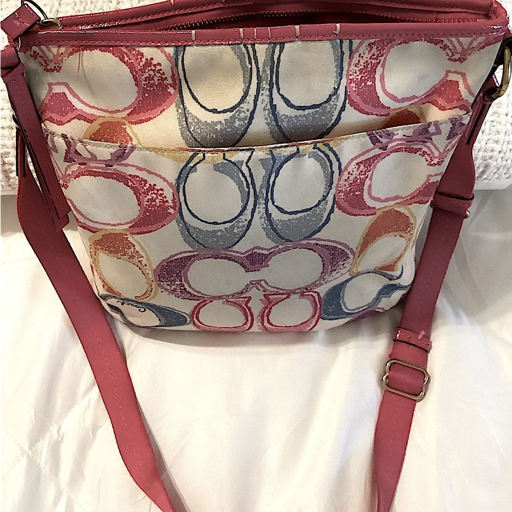 Coach Signature Design Logo shoulder bag, Pink Multicolor - Picture 2 of 6